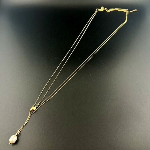 Stella & Dot ~ delicate double pearl pendant necklace in gold tone - Picture 3 of 6